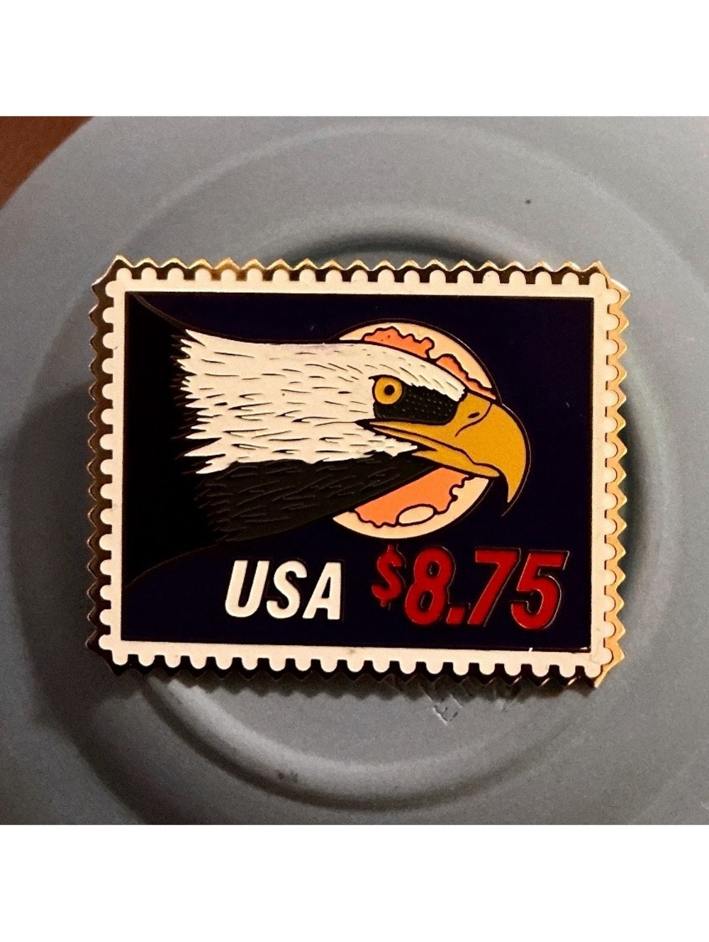 Vintage USA $8.75 Express Postage Stamp Bald Eagle Moon Collectable Enamel Pin